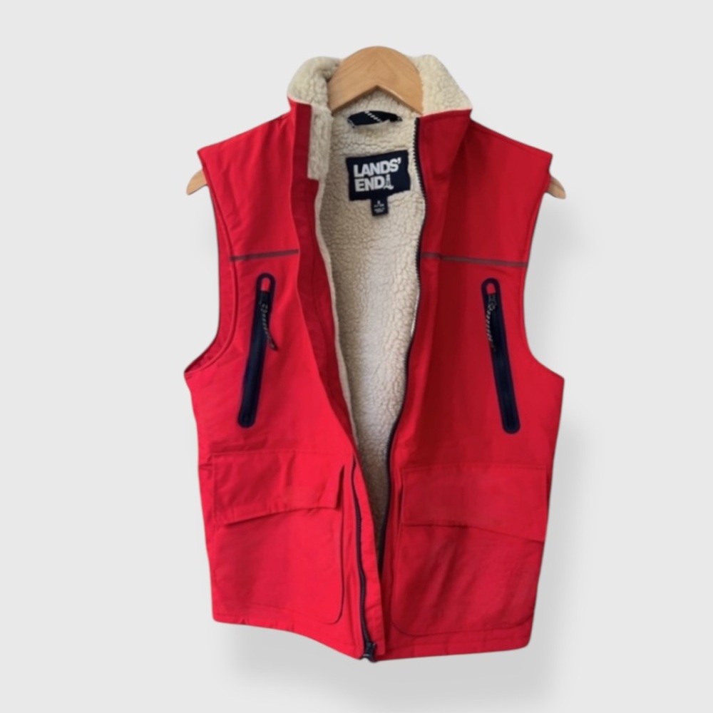 Lands’ End Mens Sherpa Squall Vest | Small (34-36) | Classic Cherry | $35.00